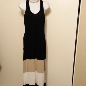 Tan, black and white maxi dress